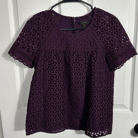 J Crew purple openwork cotton top, size 2, button, spring, summer, breathable - Picture 1 of 11